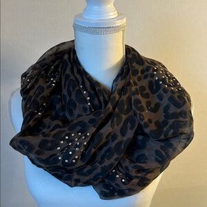 Olsen Europe Embellished Sheer Animal Print Infinity Scarf